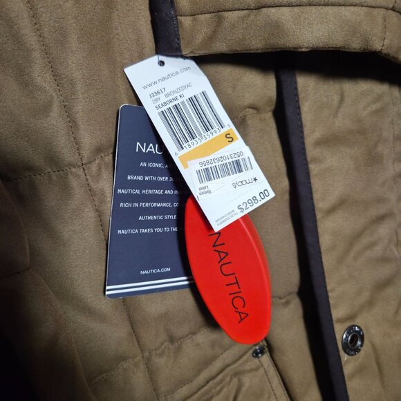 Nautica Quilted Brown Jacket Elbow Patches Snap &  Zip Closure Size Small - Picture 3 of 7